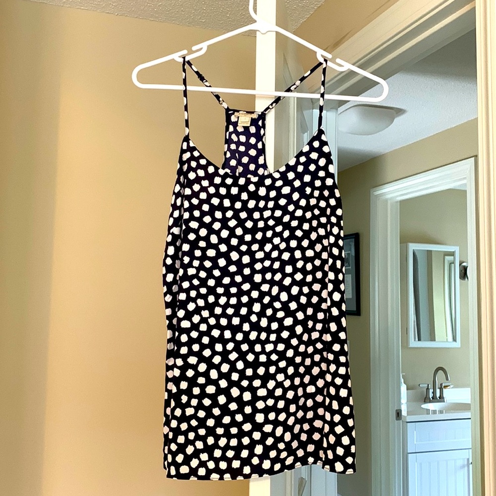 NWOT J. Crew size 2 navy and white polka dot tank top